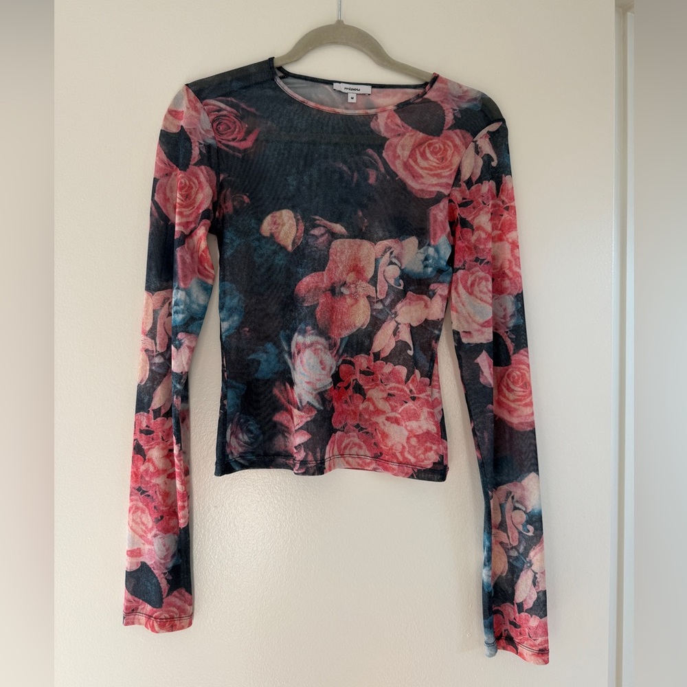 Miaou Floral Long Sleeve Mesh Top - M